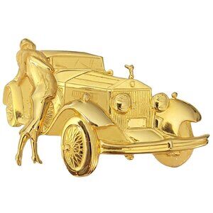 Park Lane JJ Gold Tone Elegant Lady, Rolls Royce Car Brooch, Signed